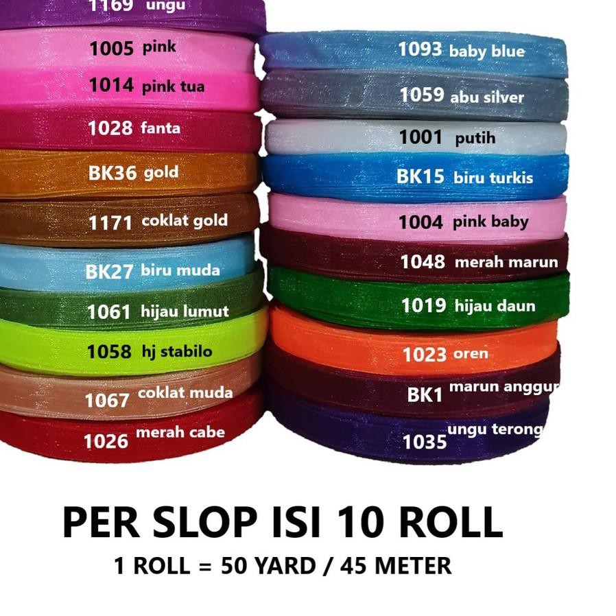 

Top Sale Pita Organdi Polos 1 CM Per Slop Isi 10 Roll