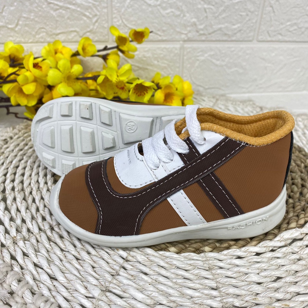 mandirishoesstore-SEPATU SNEAKER COKLAT GARIS ANAK LAKI 1 2 3 TAHUN FAY29