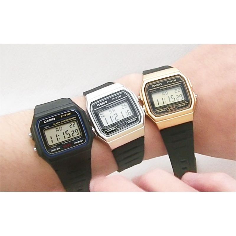 Casio Original F-91WM-7A / F91WM-9A 1B 2A 3A Jam Tangan Unisex Karet Gold Silver