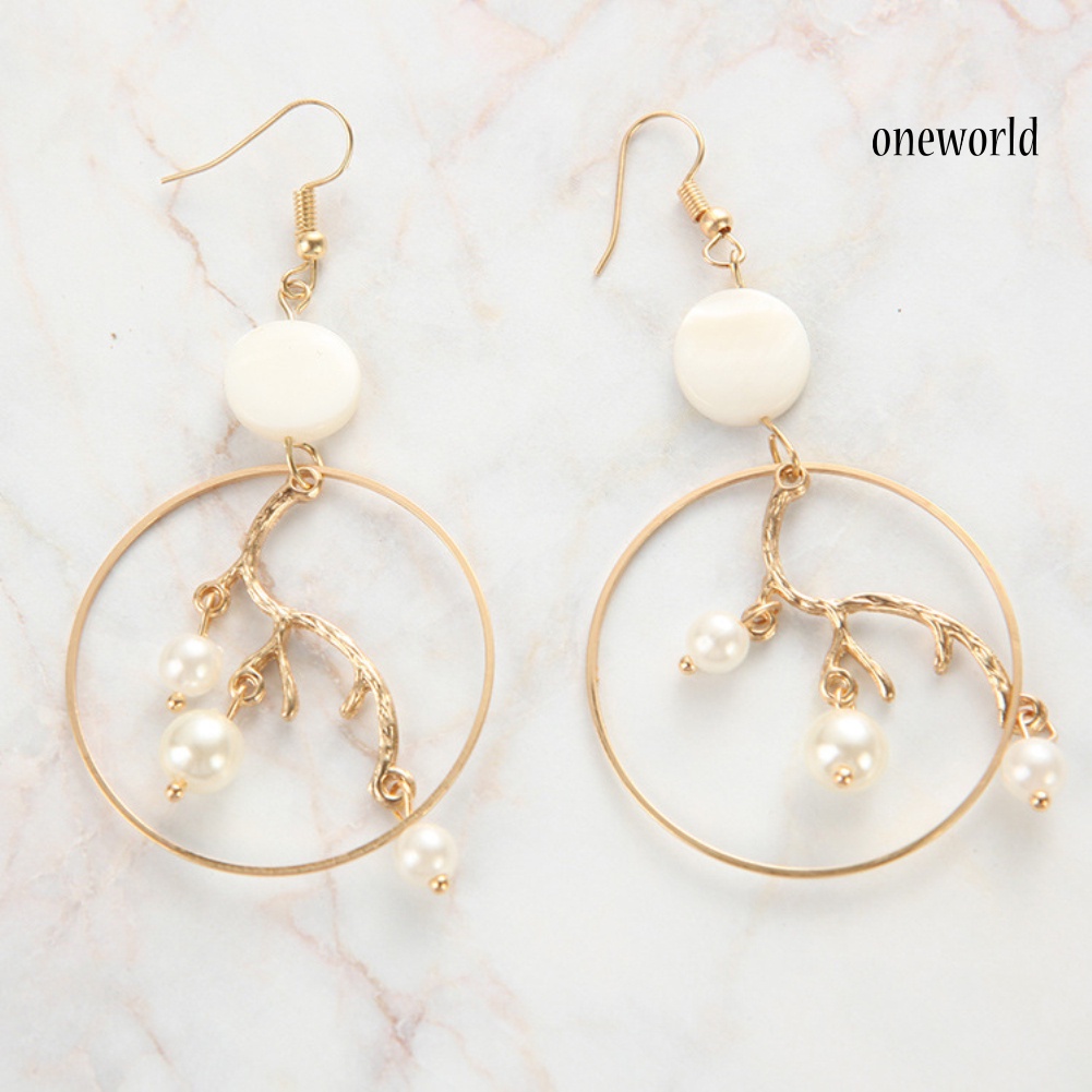 OW@ Women Birthday Gift Circle Faux Pearl Dangle Ear Hooks Fashion Jewelry Earrings