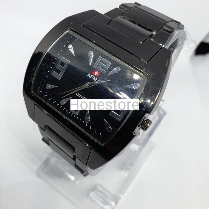 Jam Tangan Pria Rantai Army Time Persegi Hitam Pekat murah