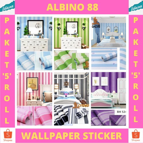 Baru Paket 5 Roll Wallpaper Stiker Dinding / Wallpaper Sticker Dinding Motif Salur / Wallpaper Sticker Dinding Dekorasi / Wallpaper Sticker Dekorasi Rumah Best Seller Bisa COD