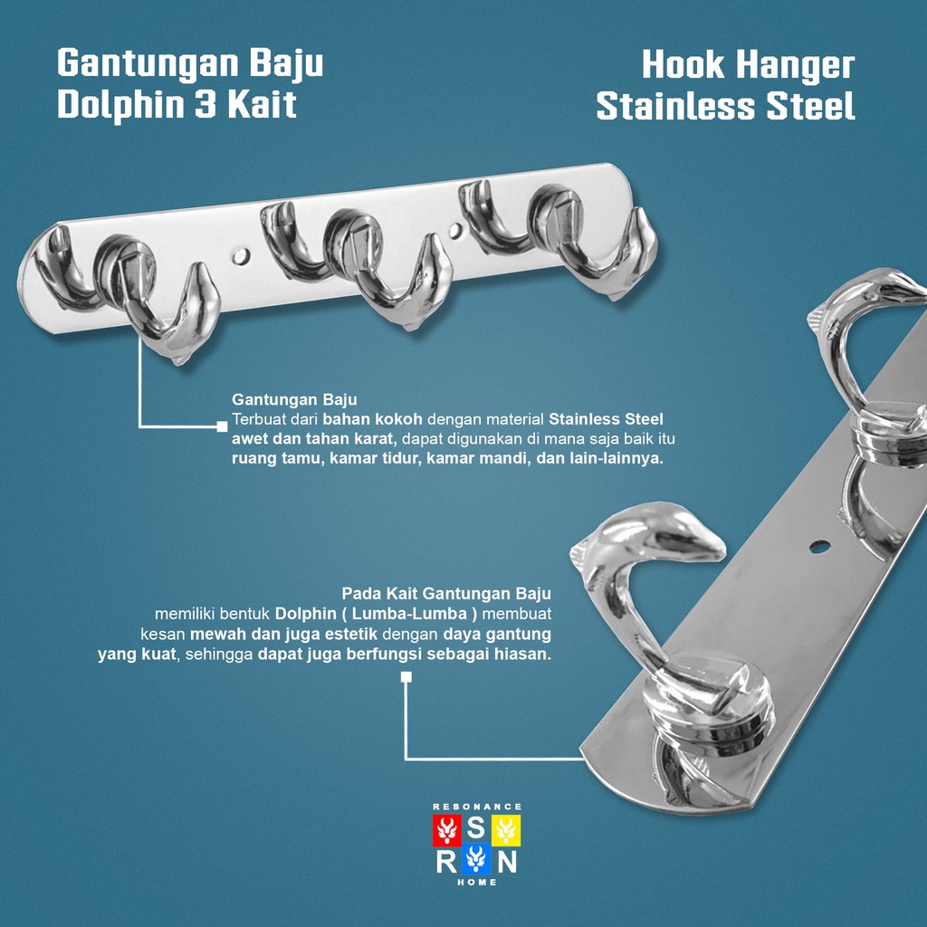 Gantungan Dinding Model Lumba-Lumba / Hanger 3 Hook Resonance Home