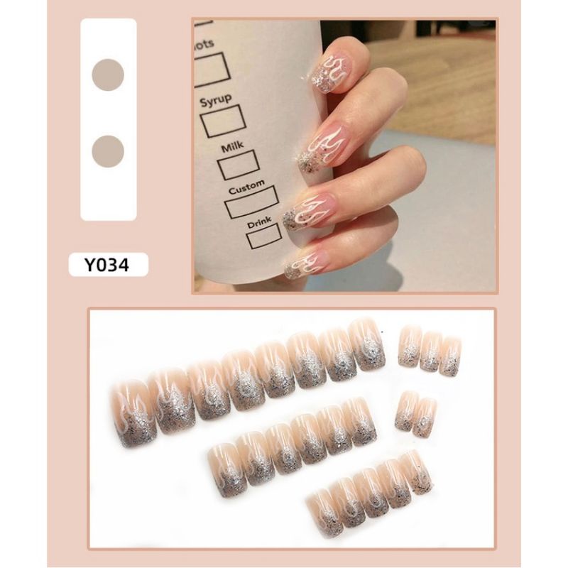 Set Kuku Palsu 24 Pcs Gratis Lem Fake Nail Art Tahan Air