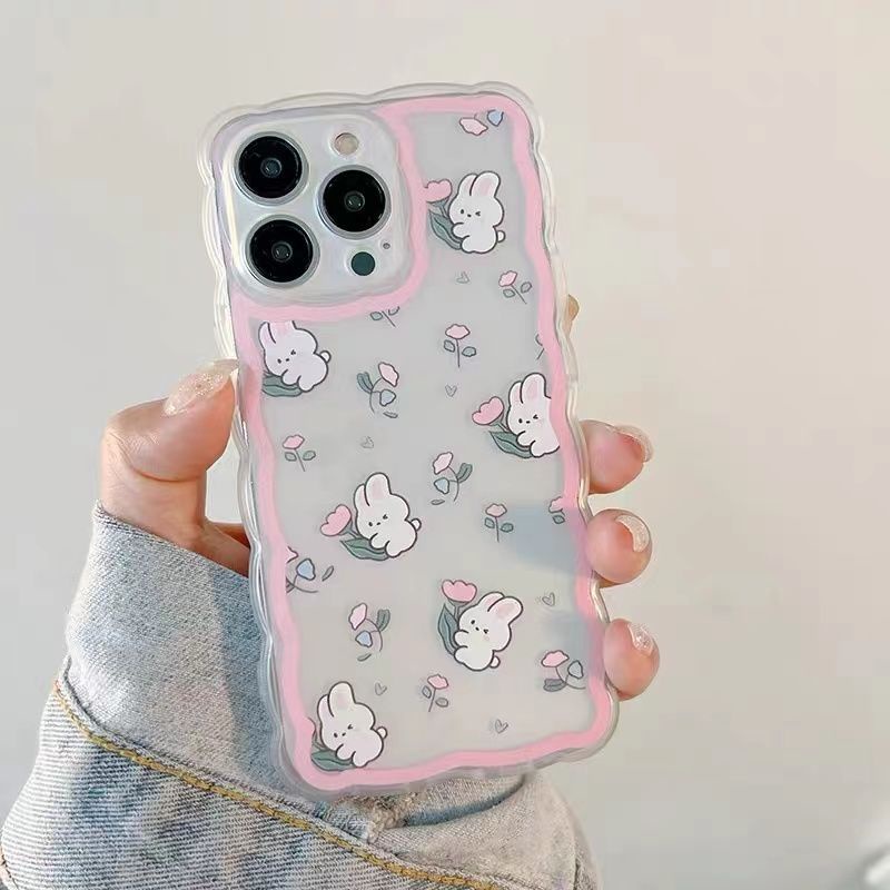 Soft Case Silikon TPU Transparan Motif Kelinci + Bunga Untuk IPhone 13 13pro Mini 12 11 Pro MAX 6S 7 8 Plus X XS XR