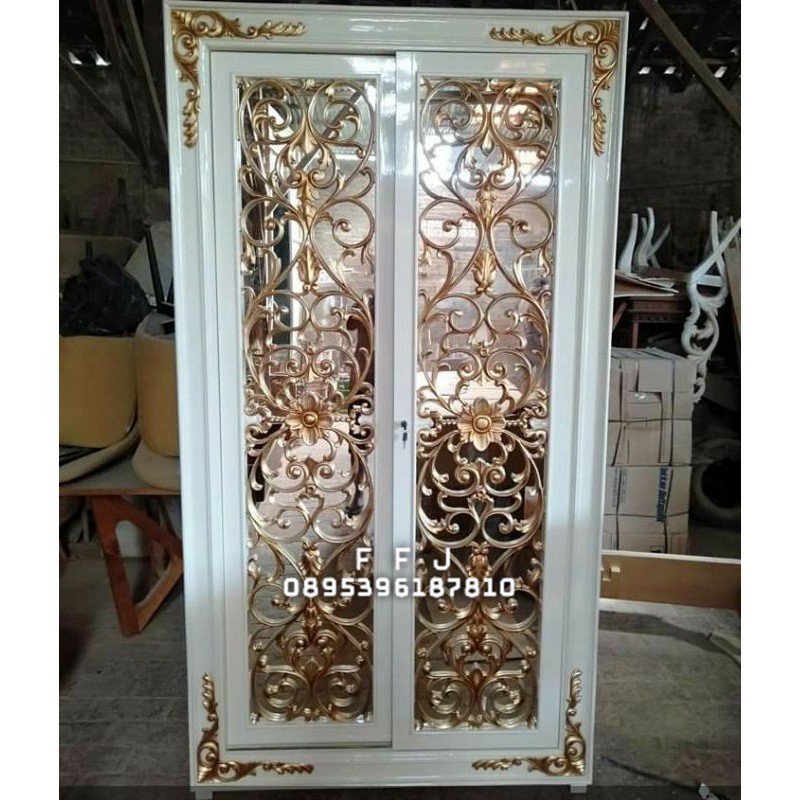 lemari pakaian ukir lemari pakaian cat duco putih pintu 2