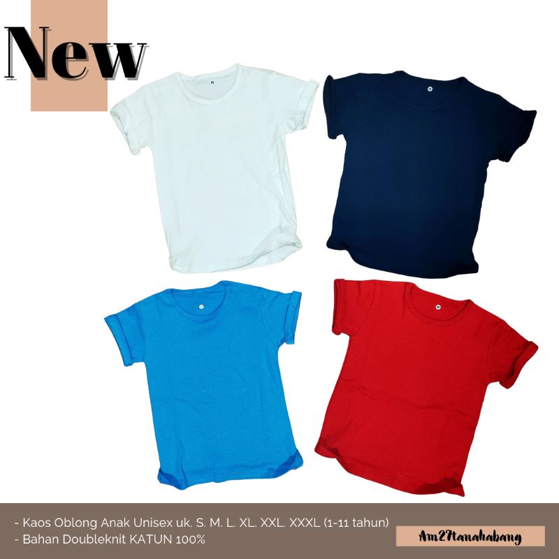 KAOS OBLONG ANAK 1-12 Tahun 100% KATUN Doubleknit &quot;POLOS&quot;