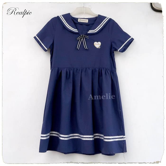 Baju Mini Dress Sailor Pelaut Seifuku Jepang Korea Import 1384 Blue