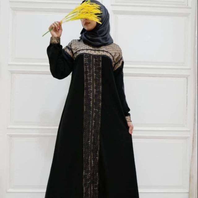 ABAYA HITAM BORDIR ASHANTI - ABAYA TILE JETBLACK ROK PAYUNG -  GAMIS CEWEK HITAM WANITA MUSLIMAH