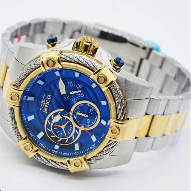 Jam Tangan Pria Invicta Bolt 25522 Silver Gold Rantai Original Swiss Made
