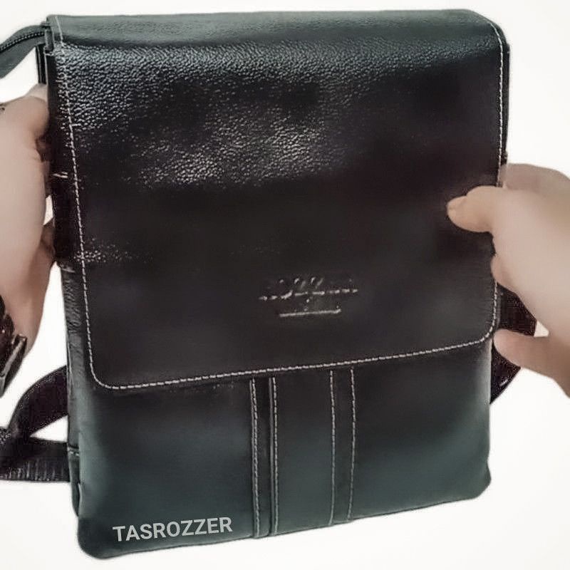 Tas selempang pria kulit asli 2 ruang utama model lemper