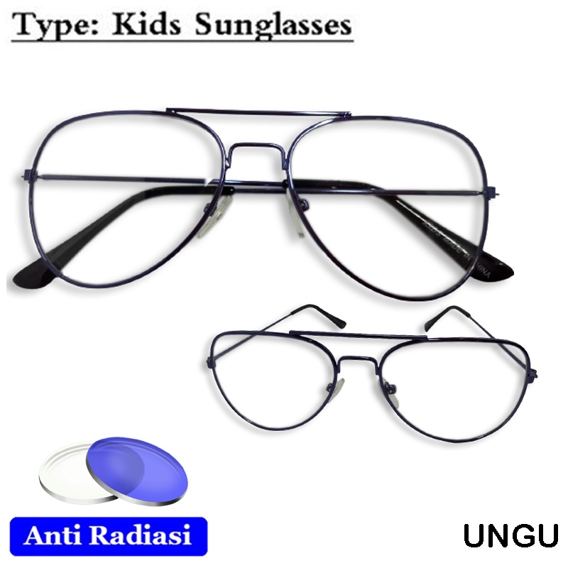 NEW! Kacamata Anak Anti Radiasi Frame Metal Bentuk Aviator Pelindung Mata Sinar Biru HP Handphone Komputer TV Flexible Glass Anti Blueray Eye Protection