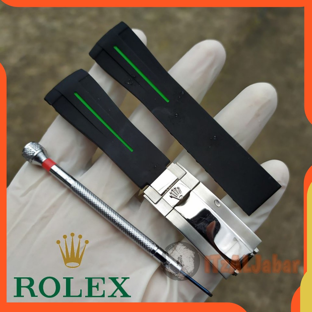 Tali jam tangan Rolex Rubber B 20mm Premium Waterproof Hitam list Hijau