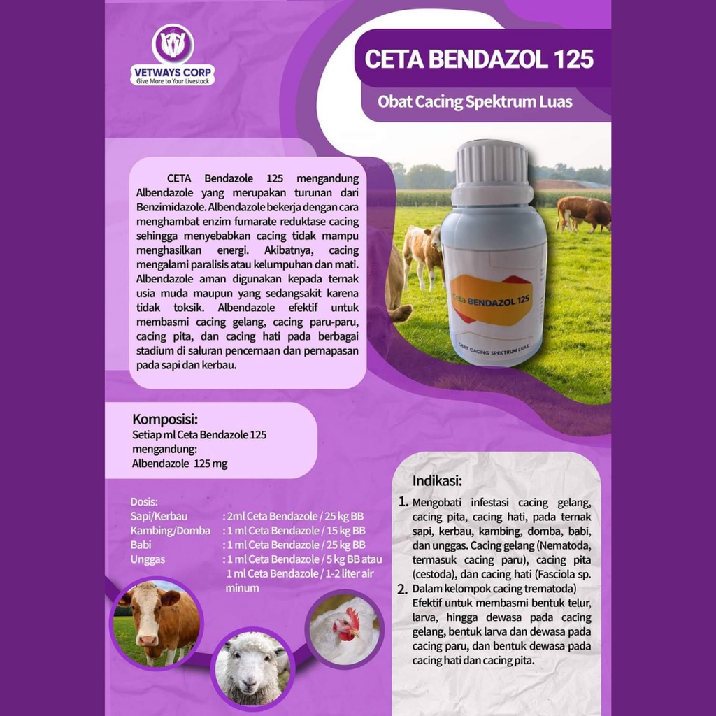 CETA BENDAZOL 125 30 ml | Obat Cacing Pada Ternak Sapi Kerbau Kambing Domba Ayam  Apoternak