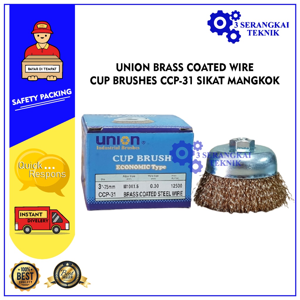 UNION BRASS COATED WIRE CUP BRUSHES CCP-31 SIKAT MANGKOK Mangkuk