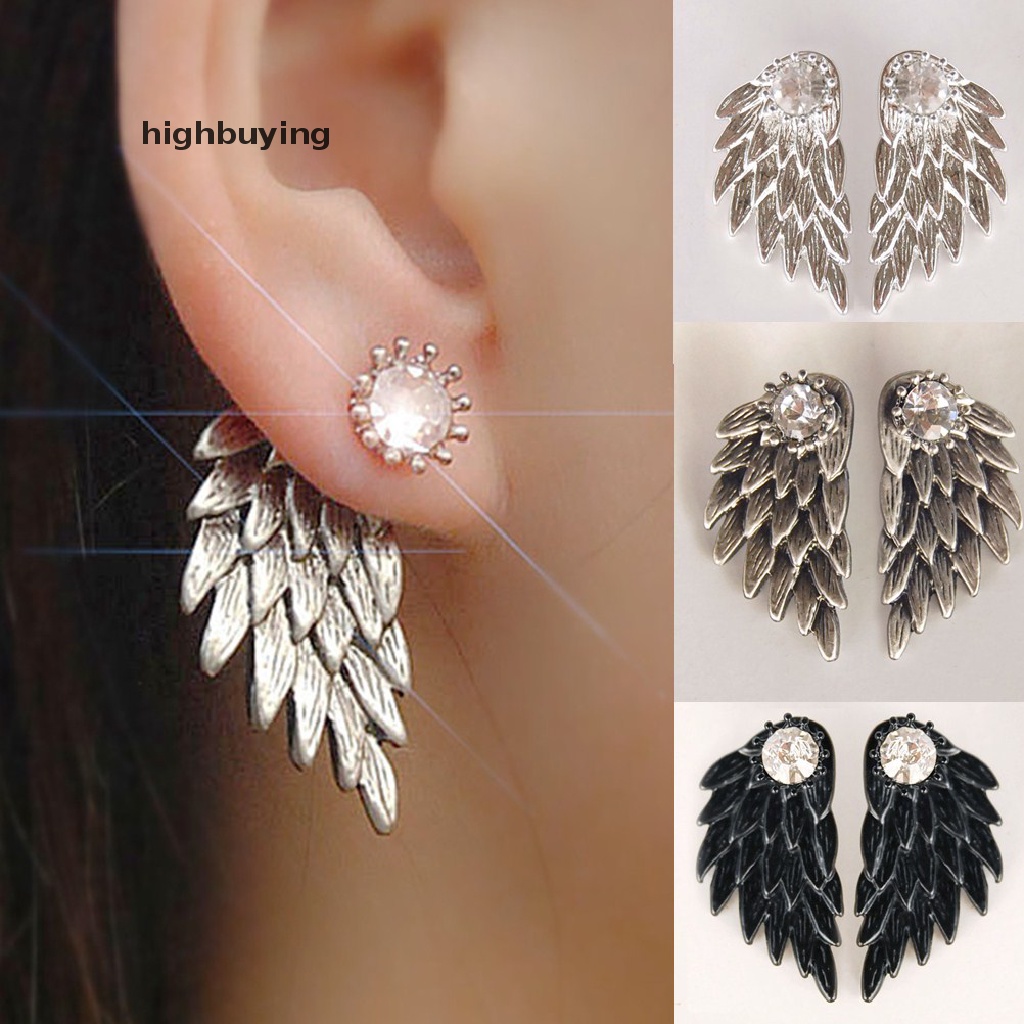 Hbid 1 Pasang Anting Tusuk Bentuk Sayap Malaikat Gothic Bahan Alloy Hias Berlian Imitasi Untuk Wanita