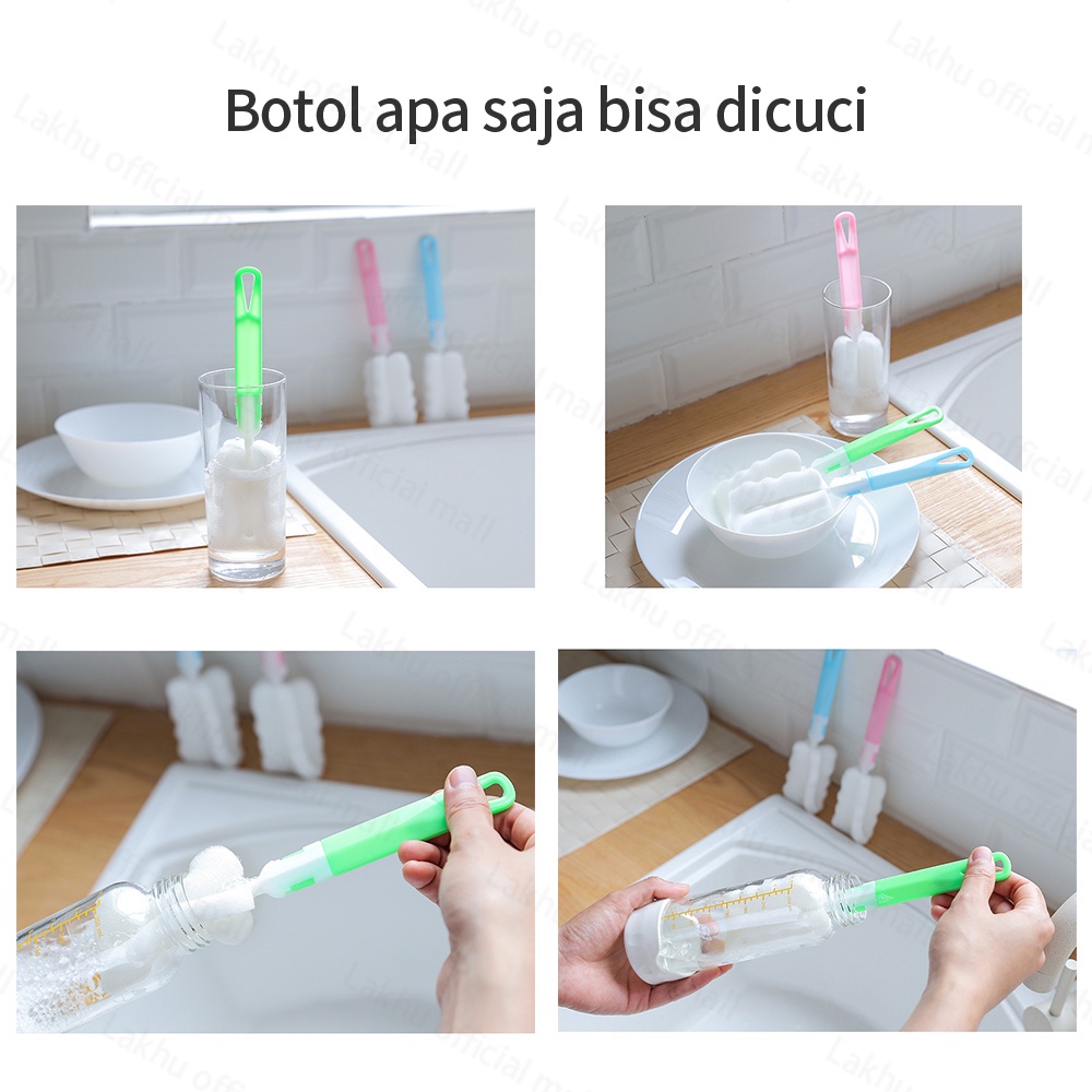 Lakhu sikat botol sponge bottle brush/bottle cleaner spons pembersih botol/Sikat Botol Gagang Lepas Pasang