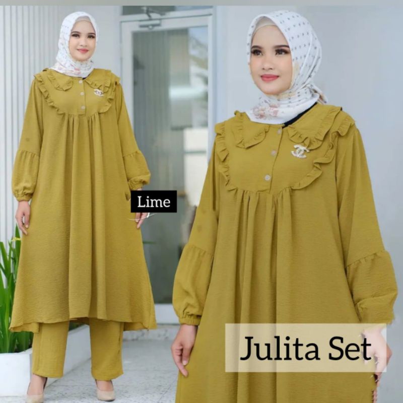 JULITA SET - SETELAN MUSLIM PEREMPUAN SETELAN CRINGKLE JULITA SET  SETELAN MUSLIM REMAJA SETELAN TUNIK JUMBO / IZDIHAAR OLSHOP