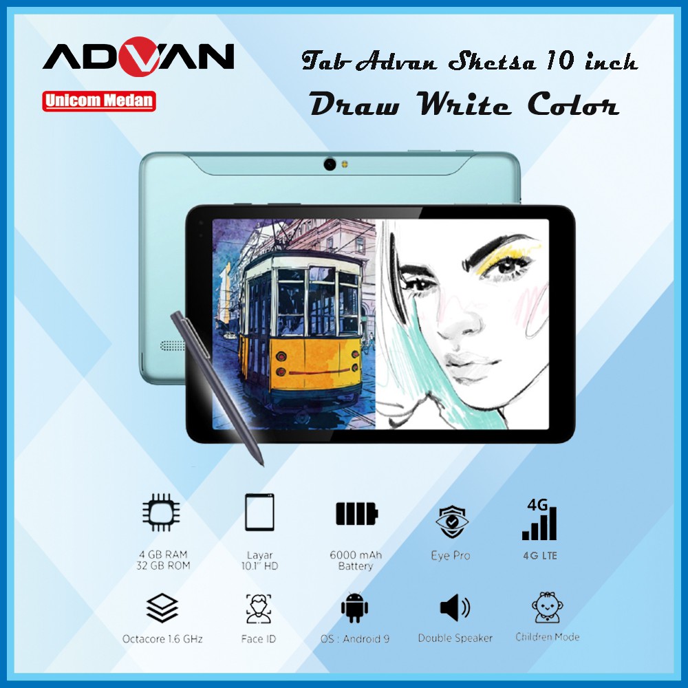 ADVAN TAB SKETSA RAM 4GB/ ROM 32GB 10&quot; INCH TABLET GARANSI RESMI