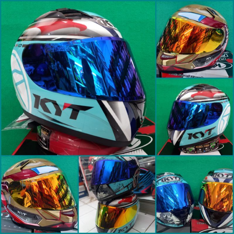 Kaca helm full face flat visor iridium blue buat helm kyt rc-7/kyt r10/k2r/mds viktori