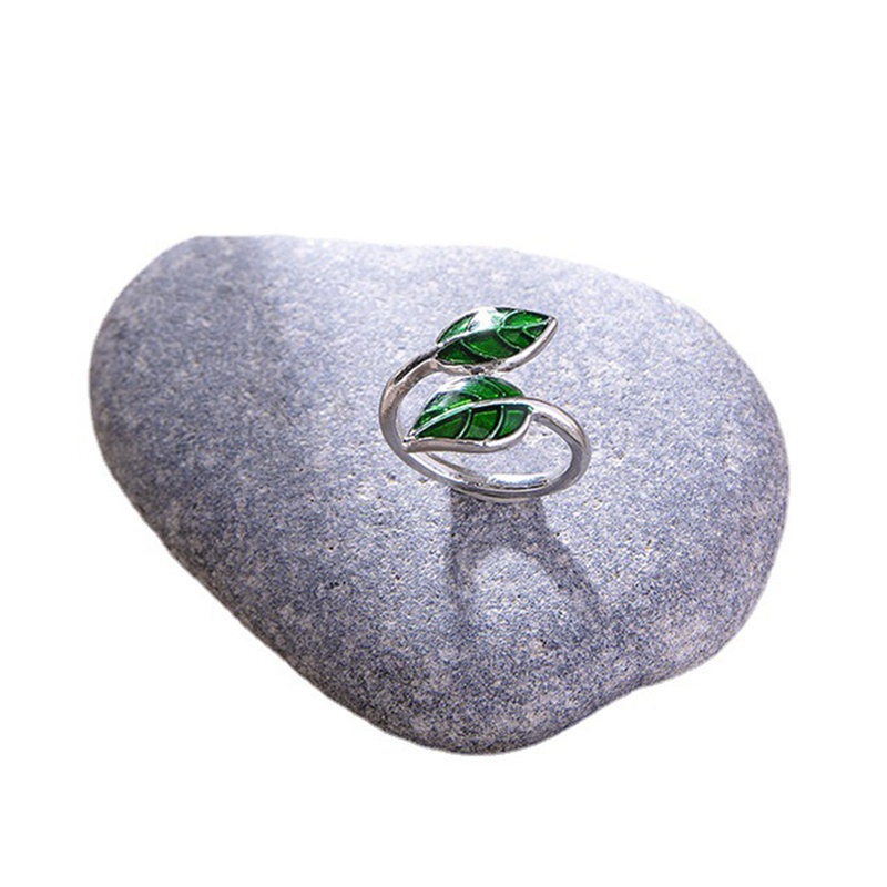 Fancyqube Cincin Model Terbuka Desain Daun Hijau Gaya Korea Untuk Wanita