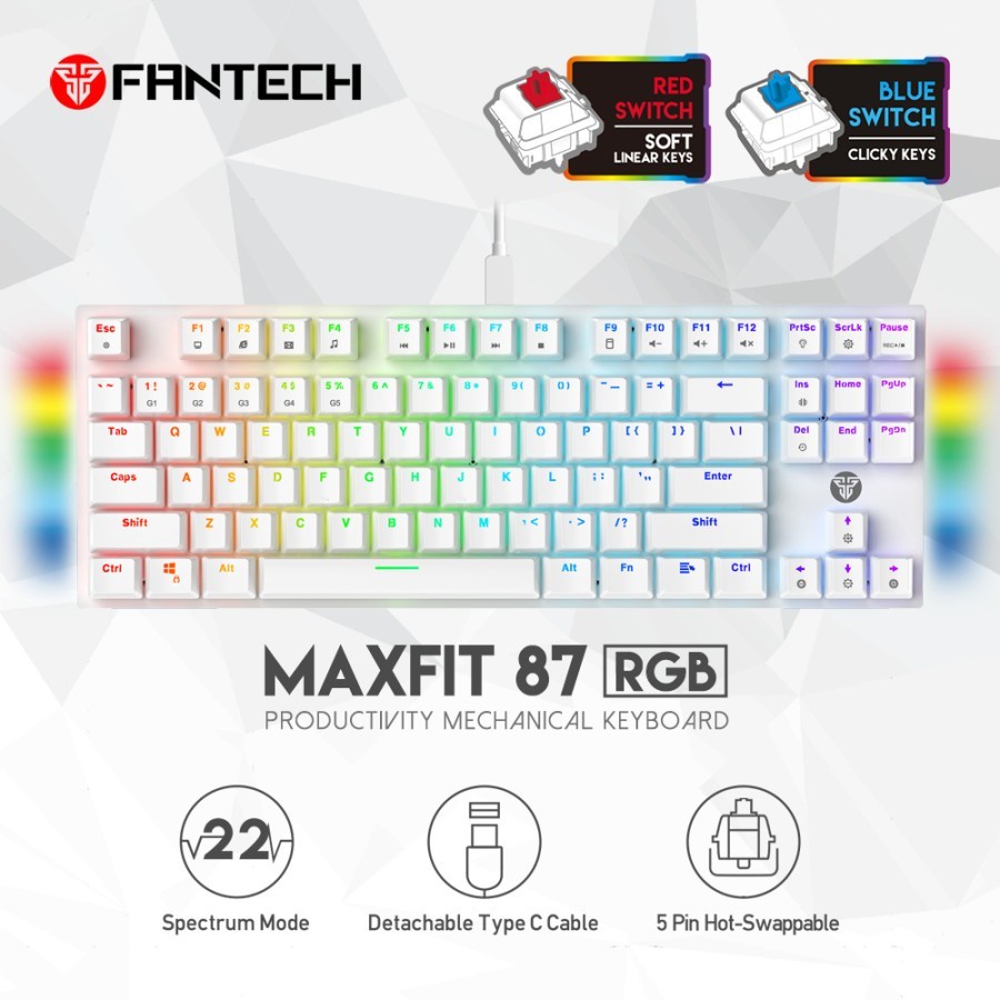 Fantech MAXFIT87 / MK856 White RGB Hotswap Mechanical Gaming Keyboard