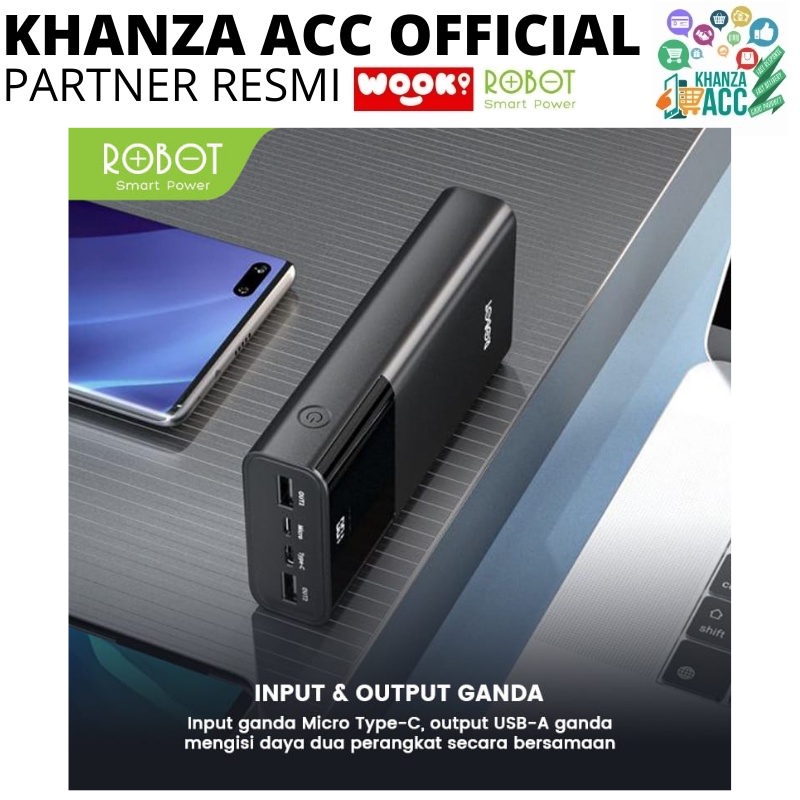 KHANZAACC ROBOT RT22 PowerBank 20000mah Dual Port Input &amp; Output Original Led Indicator