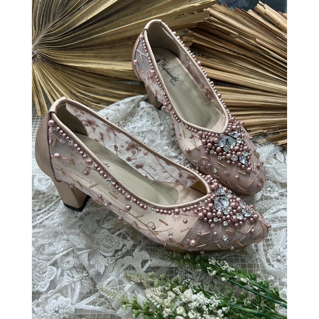 sepatu wedding Rafaizoutfit sepatu syahera shoes rosegold tinggi 7cm