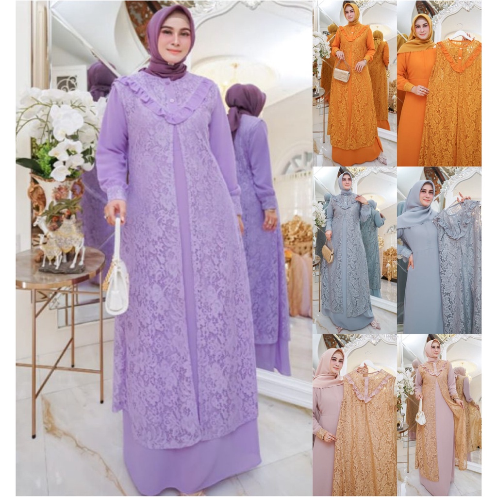 FenishaStore MALIKA Maxi Dress Set 2in1 Gamis Maxi + Outer Terbaru Bisa Bayar Ditempat COD