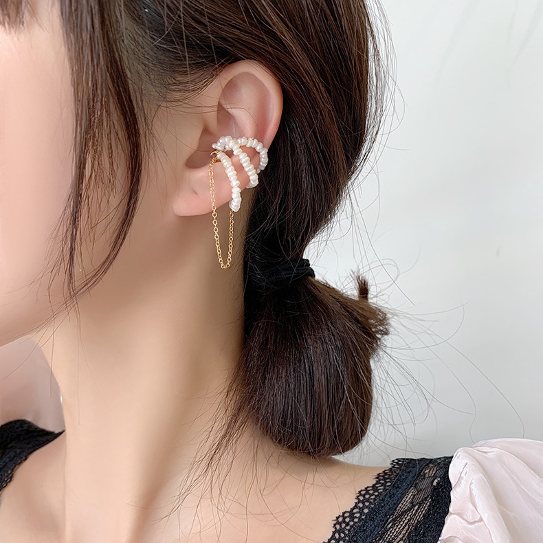 1 Pc Anting Klip Magnetik Hias Mutiara Rumbai Bahan Besi Gaya Korea Untuk Wanita