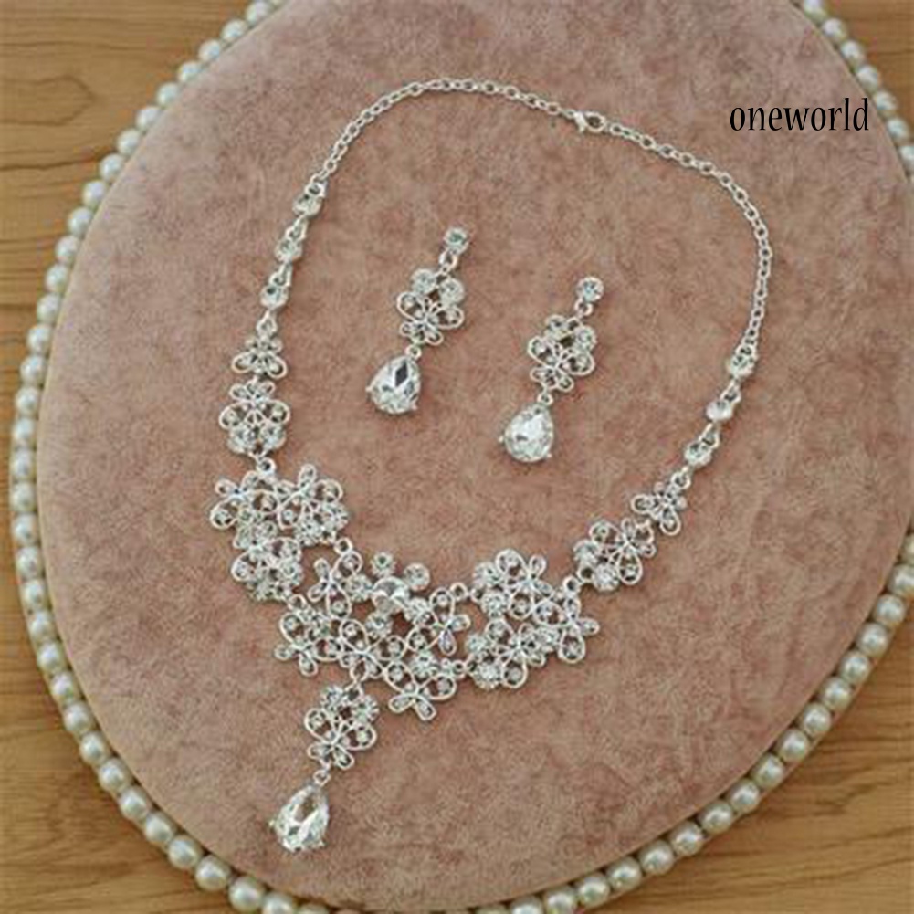 OW@ 3Pcs/Set Rhinestone Butterfly Necklace Crown Earring Bridal Wedding Jewelry Gift