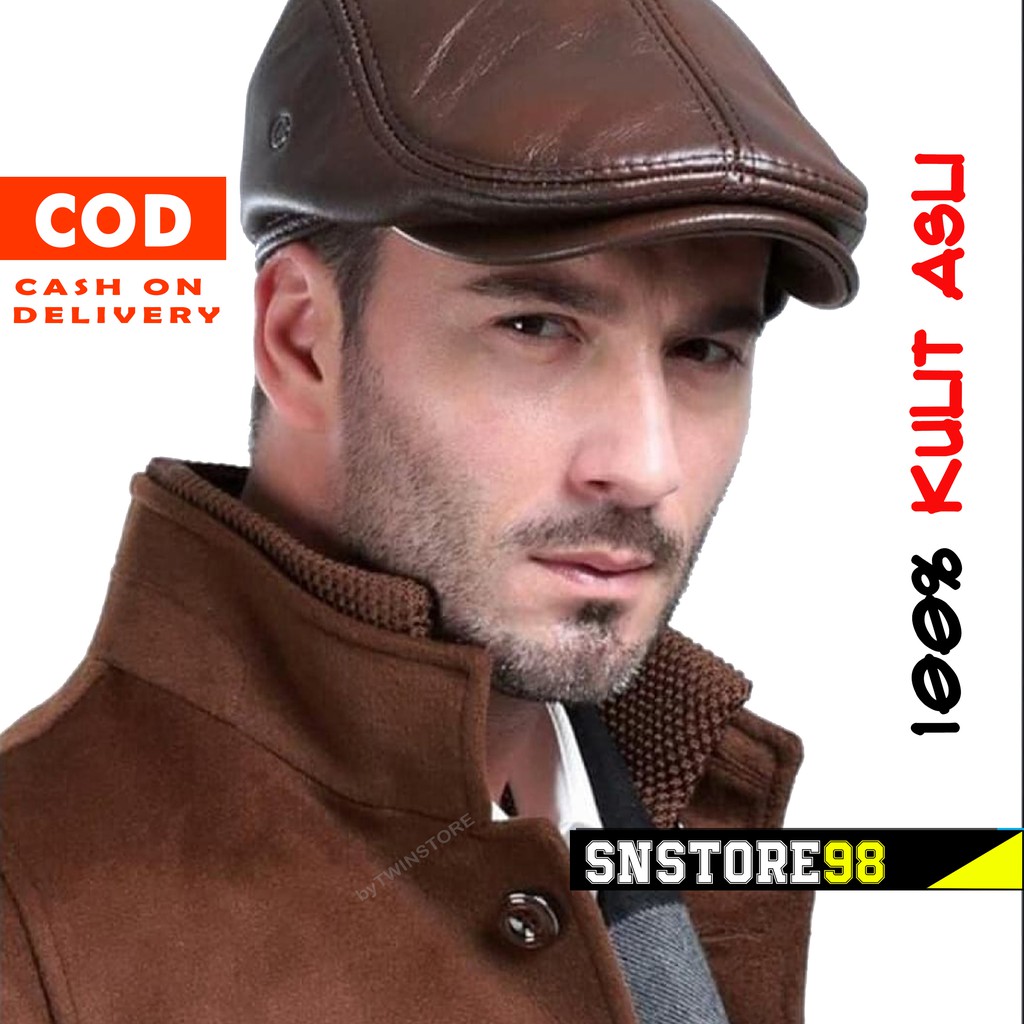 TERLARIS Topi Pet | Topi Pelukis | Topi Maher Zain | Topi Kodok | Topi Pria Kulit Asli 100%