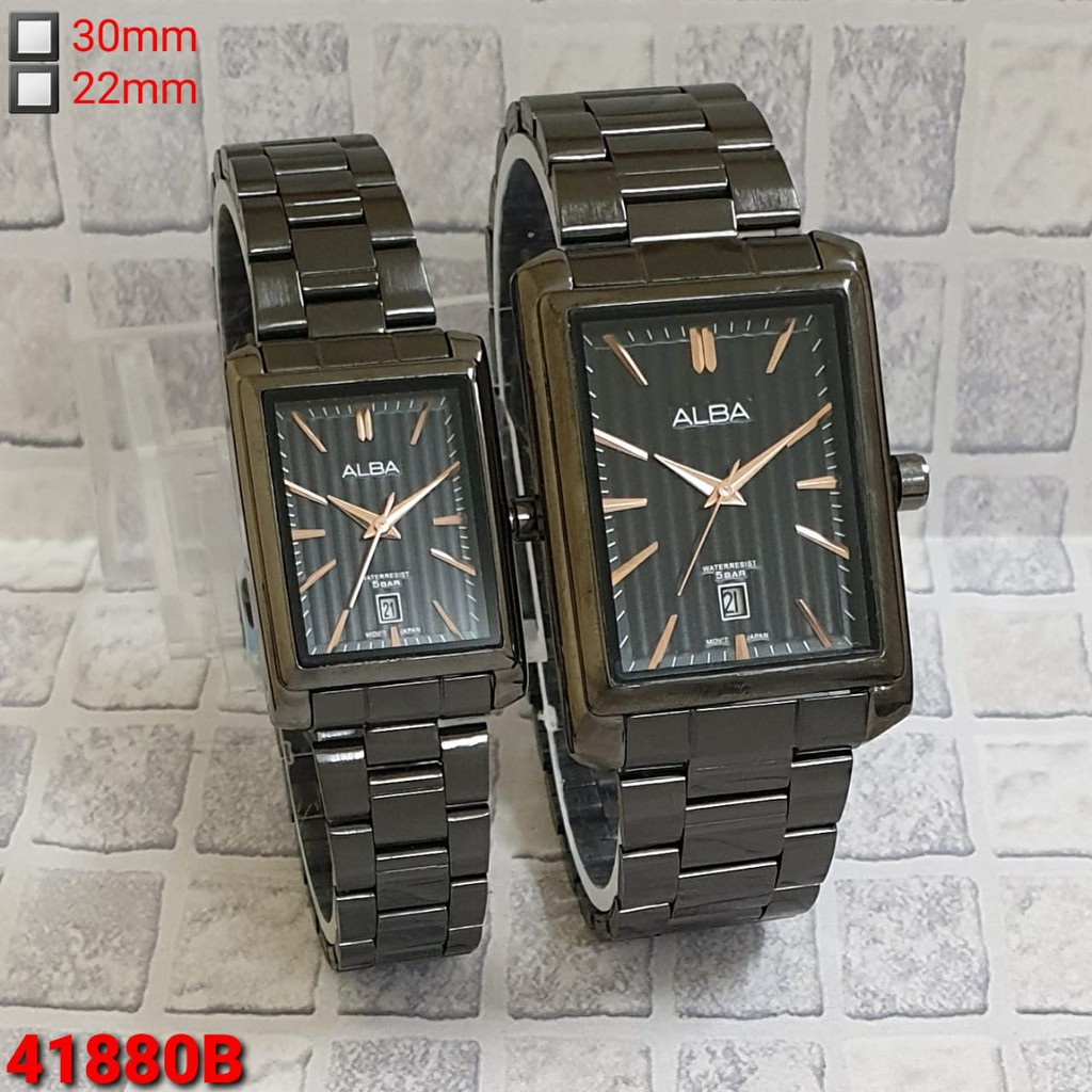 Grosiran Jam Tangan Couple Alba 453140SV Analog Tali Rantai Tanggal Aktif Free Baterai (COD)