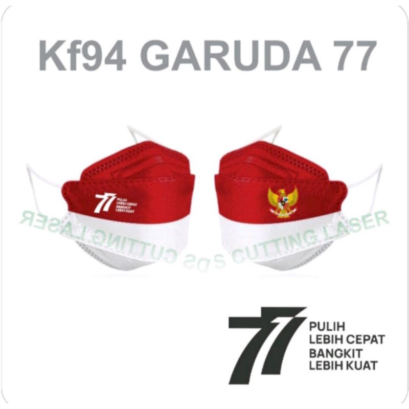 (5PCS) DUA SISI MASKER KF94 4PLY MOTIF MERAH PUTIH LOGO GARUDA 77 INDONESIA