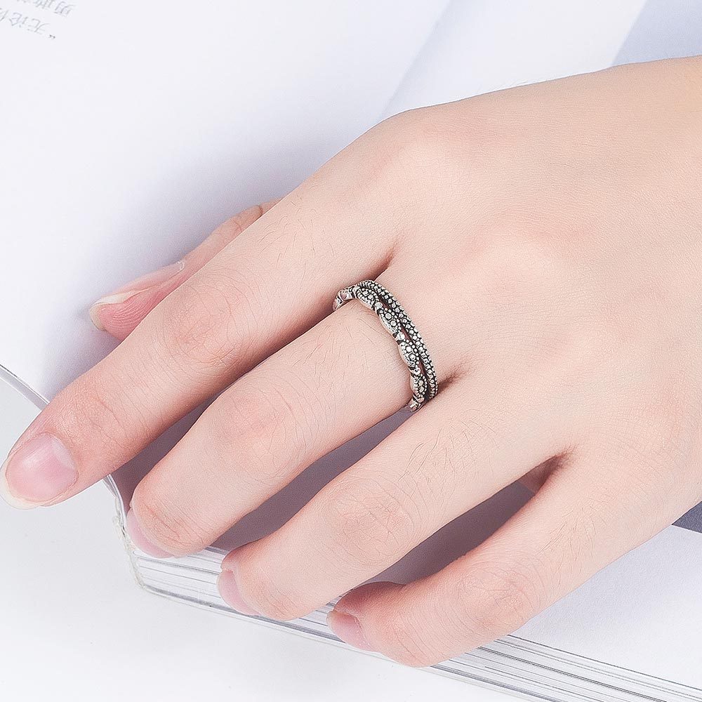 cincin perak 925 asli untuk wanita/Cincin yang Dapat Disesuaikan Kepribadian Sederhana Perhiasan Retro JZ00063