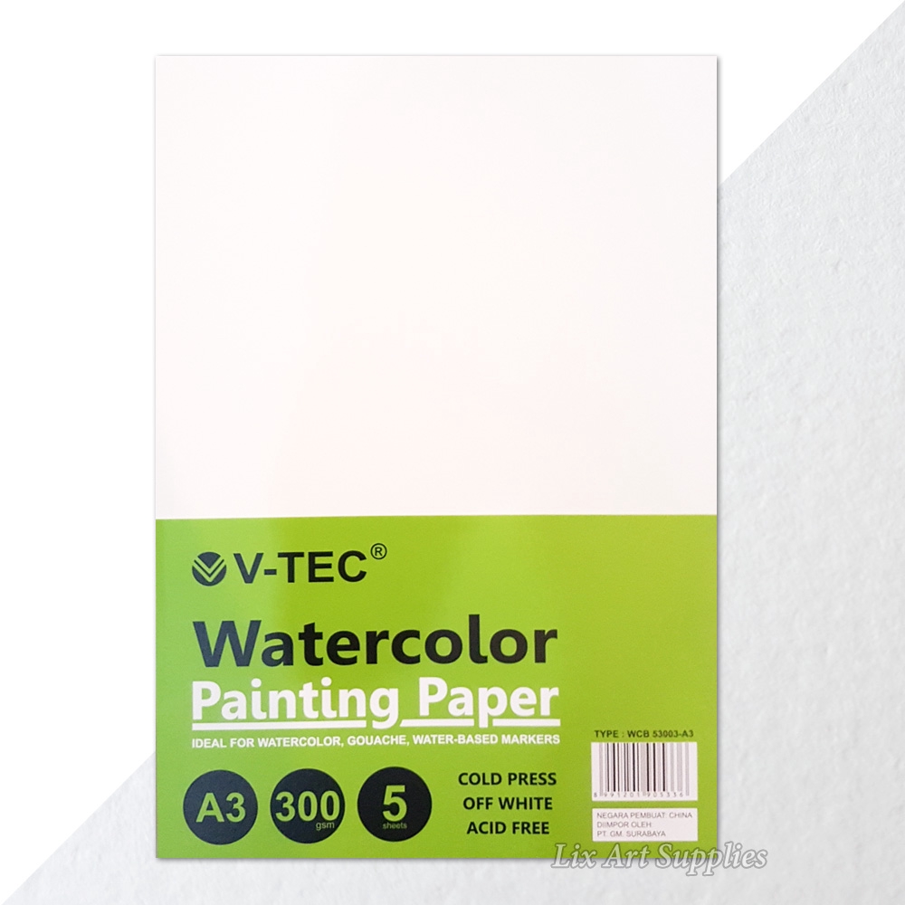 V-TEC A3 Water Colour Paper 300gsm - 5 Sheets Cold Pressed / V-TEC Watercolor Paper / Kertas Cat Air
