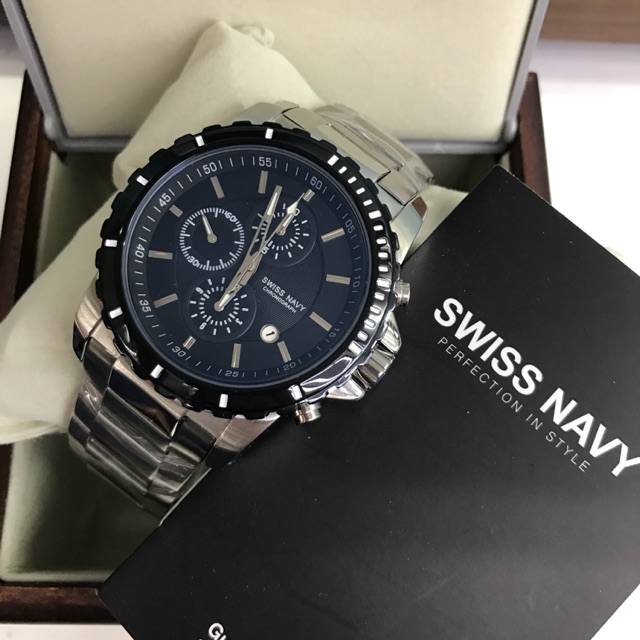 Jam Tangan Pria/Cowok Swiss Navy 6802 Silver Black.Original Garansi Resmi 1 Tahun