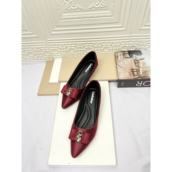 sepatu flat shoes wanita terbaru kekinian pesta LOUISDEAR flat bahan satin