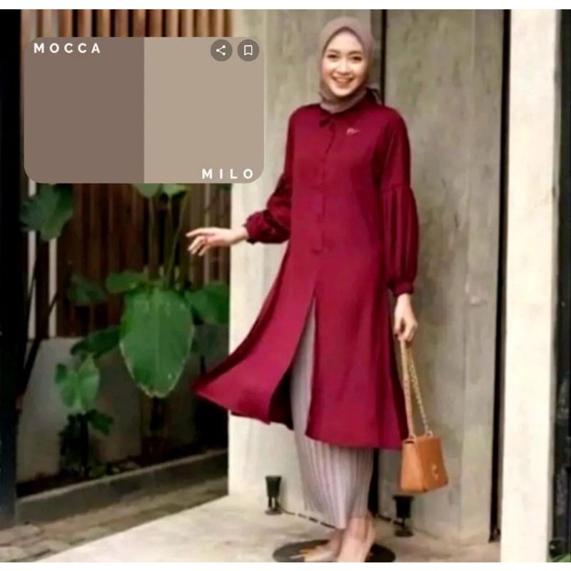 Tunik lengan balon/tunik bahan rayon twill/free masker bioaqua