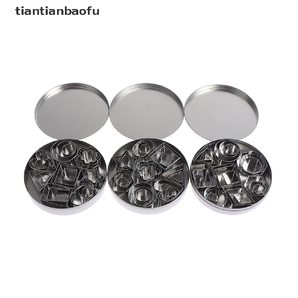 24 Pcs / lot Cetakan Pemotong Tanah Liat Bentuk Geometri Bulat Persegi Bahan Stainless Steel