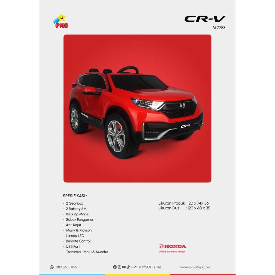 Mainan Mobil Aki Anak PMB M7788 Honda CRV M-7788 CR-V LISENSI mobilan anak murah, mobil aki, mainan anak, mobil remote