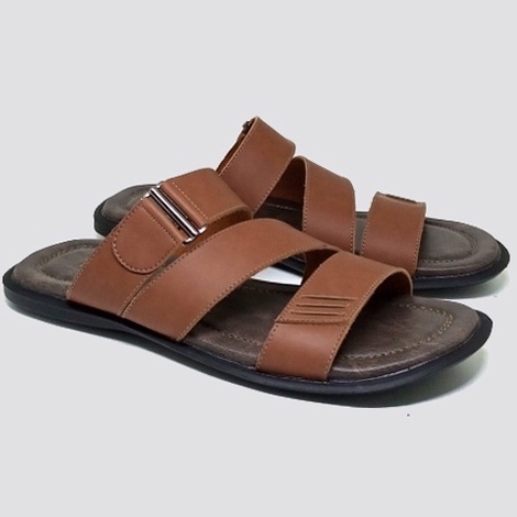 SANDAL KULIT SAPI ASLI TAN SOL TPR PRIA DEWASA UKURAN BESAR JUMBO 44 45 46 47