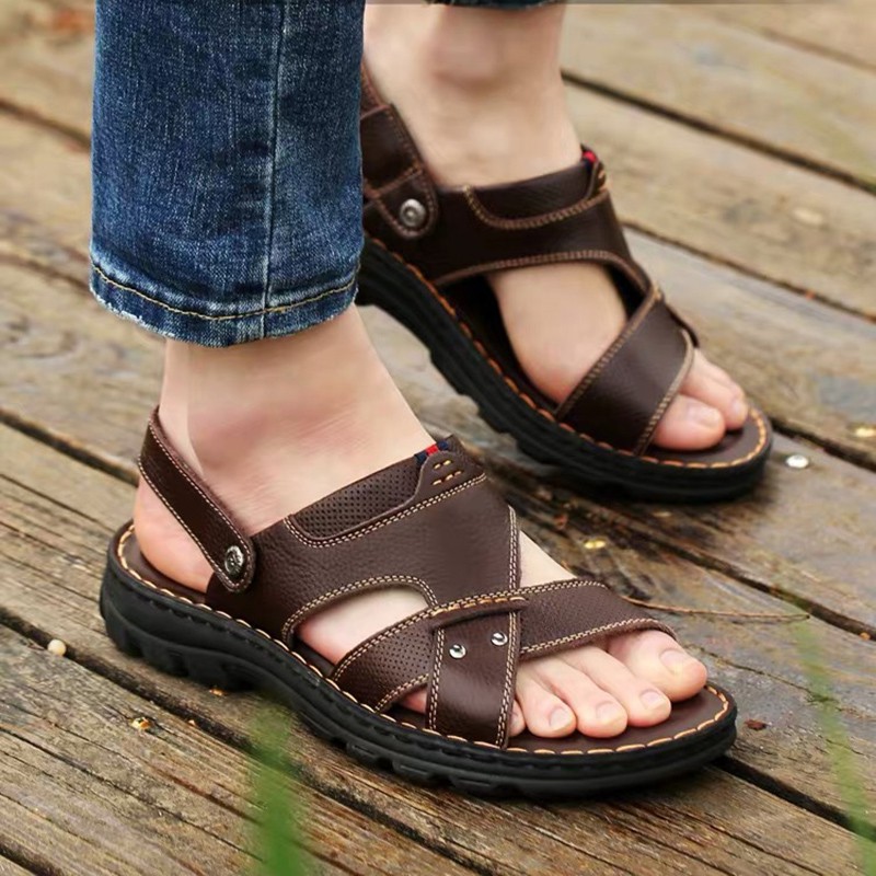 Sepatu Sandal Cowok Pria Sandal Cowok Nyaman dipakai Dan Bahan Kulit Asli Slip On Trendy Keren