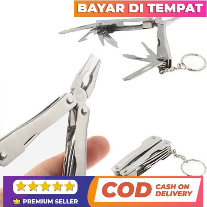 Swiss Knife Obeng Pisau Tang Lipat 9 in 1 Gantungan Kunci Army Survival