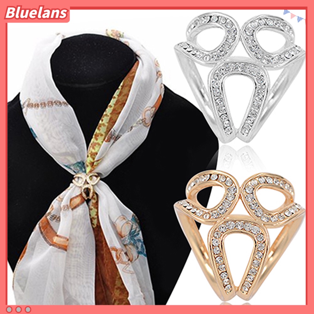 Bluelans Scarf Buckle Clip Simple Easy Matching Alloy Three-ring Rhinestone Shawl Holder Travel