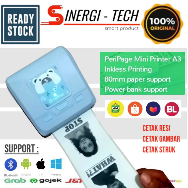 

PERIPAGE A3 PRINTER BLUETOOTH 80mm CETAK RESI LABEL - STRUK - FOTO