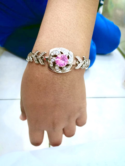 Gelang tangan  wanita lapis emas puti kombinasi permata