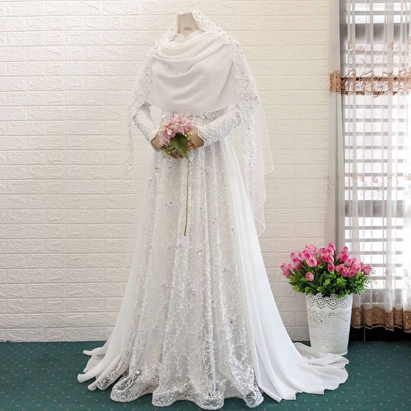 Gaun pengantin / Gaun akad / gaun muslimah / gaun pernikahan / gaun jumbo / gaun kecil