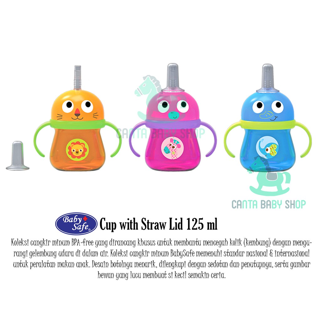 Cup with Straw Lid 125 ml Baby safe - AP007 / botol minum anak / botol minum bayi