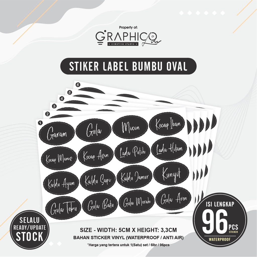 

Stiker Bumbu Dapur Oval - Isi 96pcs-Vinyl (5x3,3cm)
